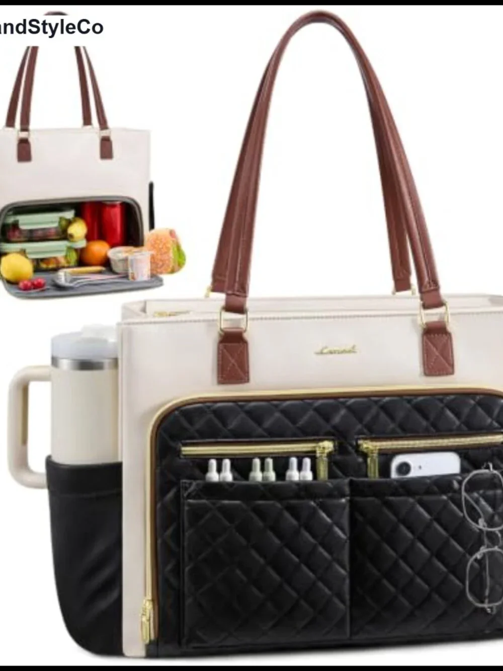 PU Leather Insulated Lunch Tote Work Bag